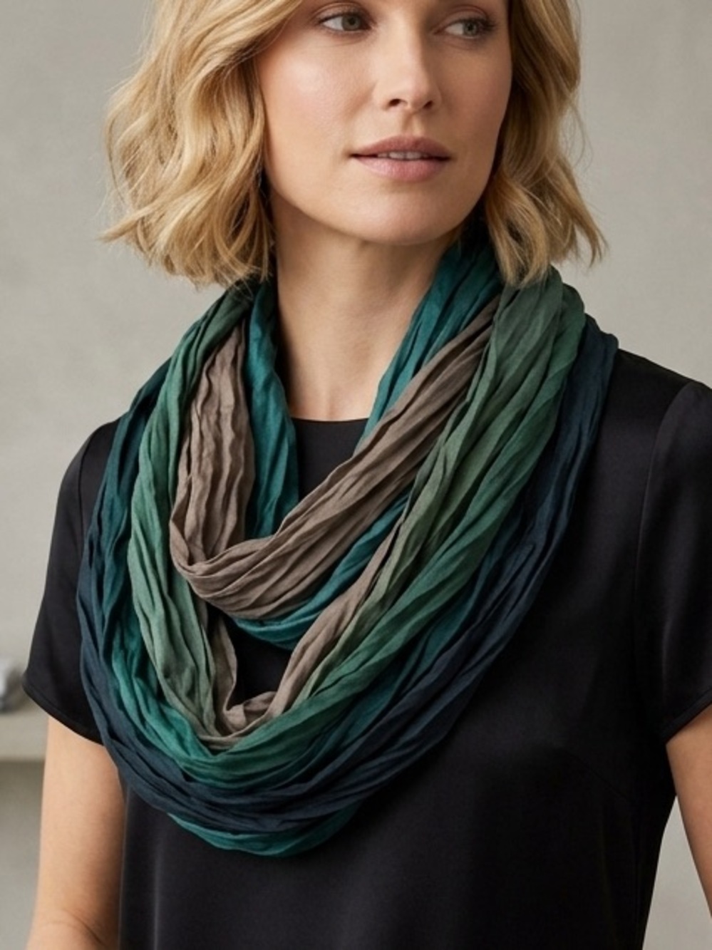 Nordstrom Multi-Tone Crinkle Infinity Scarf - Teal, Forest Green & Earthy Brown